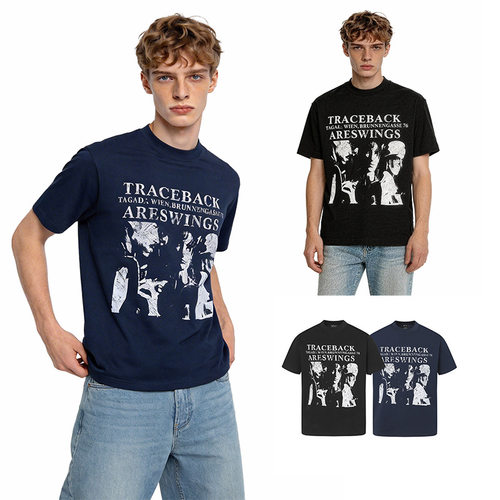 男装 索罗娜速干肌理感美式街头做旧人像印花圆领短袖男t恤