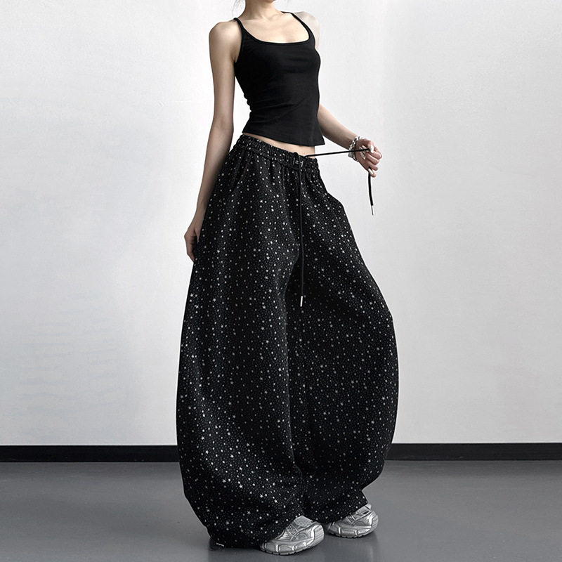 原创设计运动裤女2026春装新款慵懒风黑色卫裤高腰宽松阔腿休闲裤