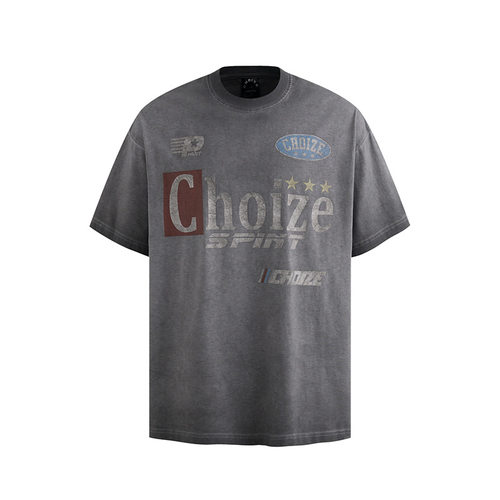 美式复古水洗做旧短袖T恤重工嘻哈字母涂鸦宽松休闲百搭半袖上衣