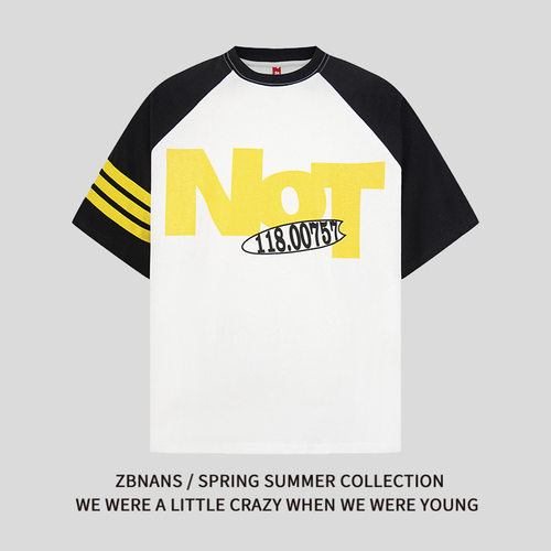 美式复古撞色插肩设计趣味字母印花男女 oversizex夏季短袖T恤