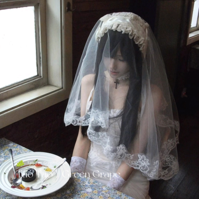 暗黑哥特风洛丽塔lolita白色蕾丝头纱女万圣节cos吸血鬼新娘头饰