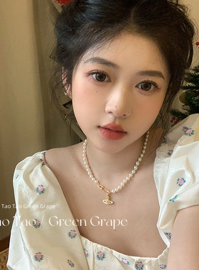 西太后土星别针珍珠项链女2024新款轻奢小众高级感秋冬毛衣链颈链