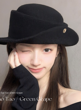 留洋千金法式赫本风黑色圆顶礼帽女秋冬显脸小渔夫帽卷边针织帽子
