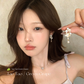 法式 气质锆石花朵流苏耳环女轻奢高级感独特漂亮耳钉饰无耳洞耳夹