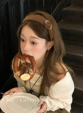 韩系美拉德咖色圆环宽边发箍女2025新款日常外带秋冬高颅顶头箍饰
