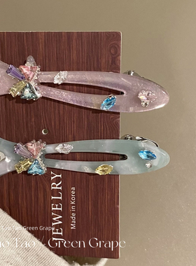 精致醋酸水钻蝴蝶结小鱼发夹边夹侧边夹韩系高级感前额刘海夹发饰