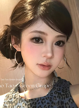 银色素圈耳环设计感高级大耳圈女耳钉2026新款爆款夸张圈圈耳饰