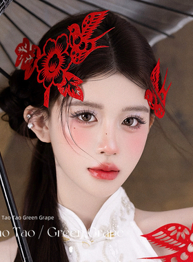新中式国风红色喜鹊剪纸发夹新年喜庆复古头饰新娘结婚敬酒服发饰
