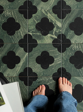 中古风老洋房墨绿色仿石材马赛克花砖森系厨房卫生间咖阳台地砖