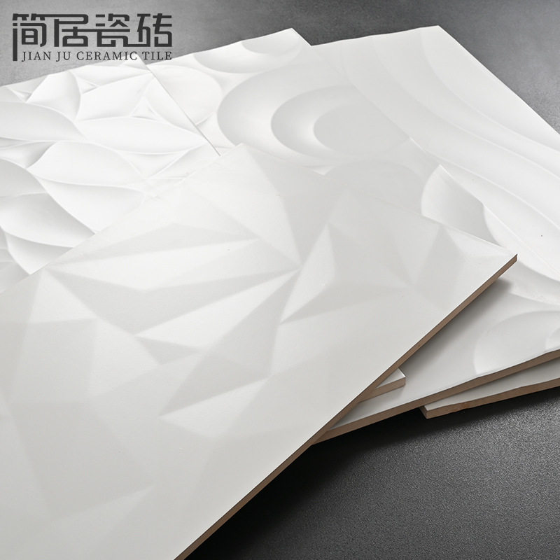 艺术几何凹凸线条图案瓷砖 厨房卫生间白色厨卫瓷砖背景艺术墙砖