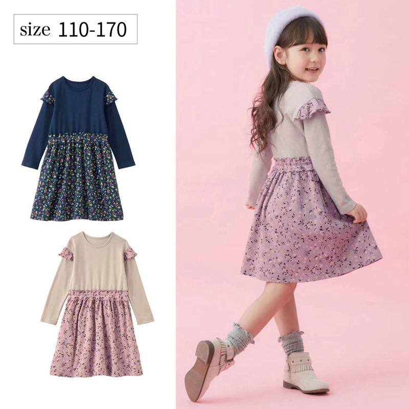 女童日韩系春秋拼接碎花连衣裙