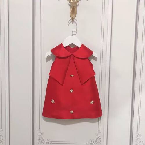 女童红色长袖礼服裙周岁宴