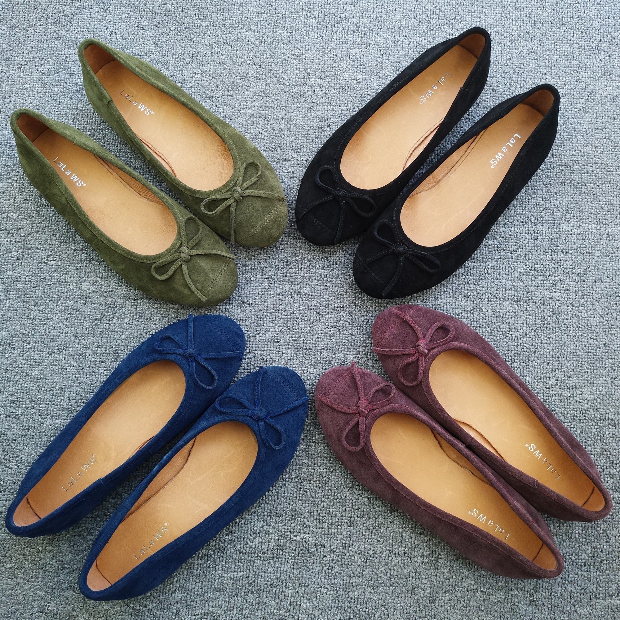 真皮芭蕾舞平底单鞋复古蝴蝶结