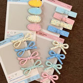 奶蓝韩系简约椭圆波点粉色鸭嘴ins春夏蝴蝶结百搭海边夹小众头饰