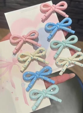 韩系简约波点粉色蝴蝶结鸭嘴夹ins秋冬简约百搭刘海边夹小众头饰