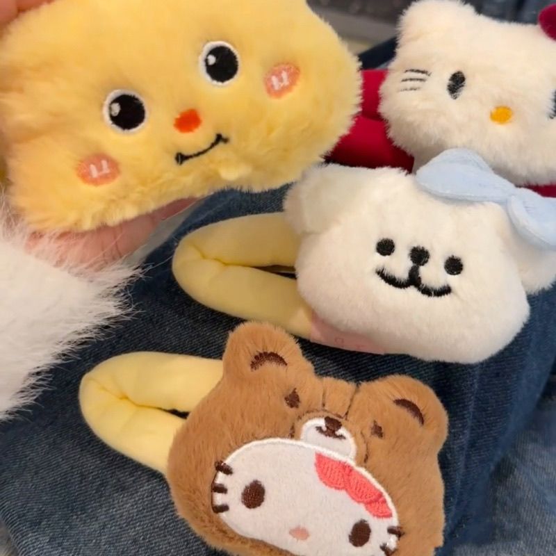 可爱线条蓝色发圈甜美小熊毛绒侧边掰掰BB少女发夹卡通刘海发卡