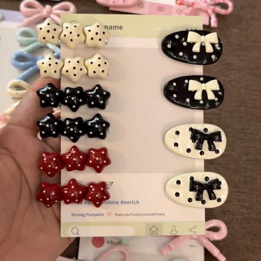 韩系甜美波点蝴蝶结发夹女前额侧边刘海夹碎发鸭嘴夹发卡头饰卡子