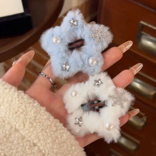 冬日秋冬氛围新款毛绒星星发夹甜美雪花可爱刘海侧边韩系发卡发饰