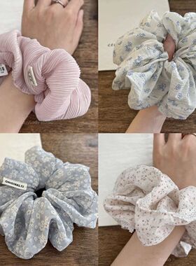 淡淡的蓝灰色 藕粉色肠圈清新俏皮丸子头马尾洋气发圈大肠圈发圈