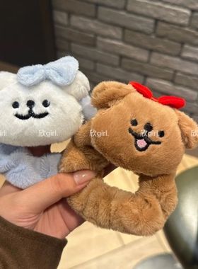 线条小狗蓝色蝴蝶结秋冬毛绒大肠发圈日韩少女扎头皮筋马尾发绳