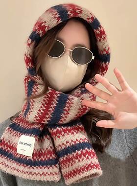 韩系条纹围巾女氛围感拼色针织秋冬加厚防寒保暖披肩围脖2026新款