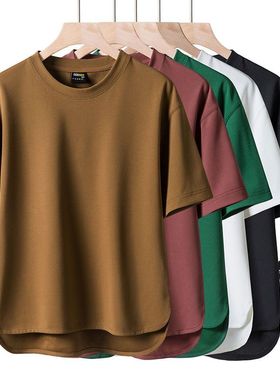 夏装短袖T恤男士简约休闲套头半袖大码上衣纯色圆领百搭冰丝潮T恤