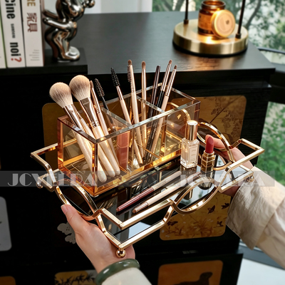 轻奢化妆品收纳盒桌面收纳盘梳妆台口红香水置物架化妆刷杂物整理