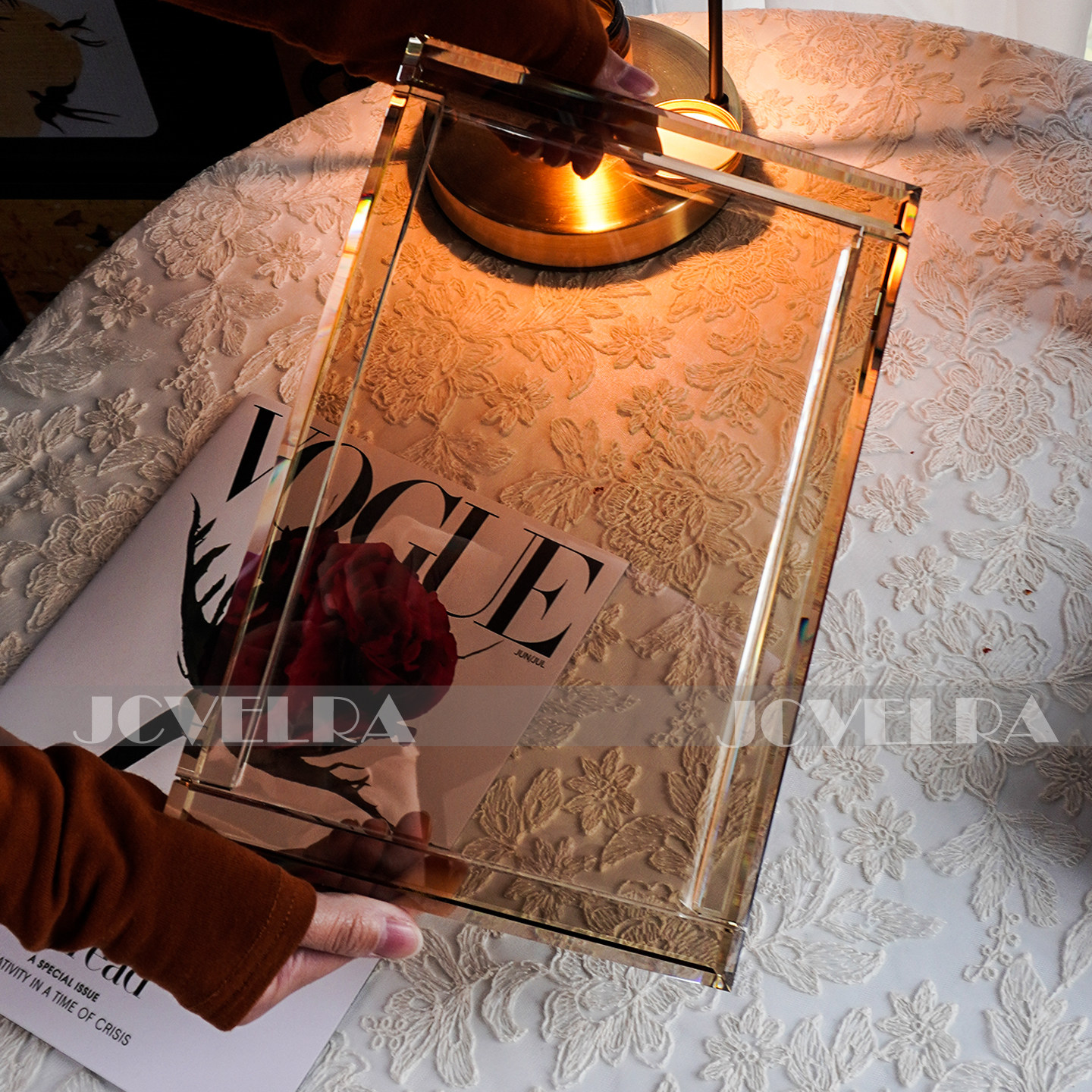 轻奢水晶玻璃收纳盘高级桌面整理托盘杯架客厅厨房洗漱台用品底座