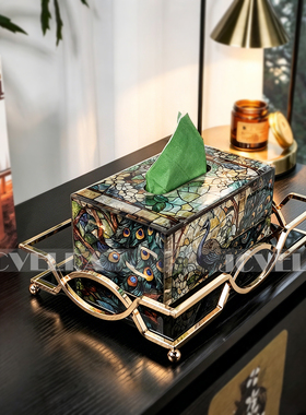 轻奢水晶玻璃纸巾盒家用客厅高档茶几餐桌抽纸盒化妆品收纳盘茶盘