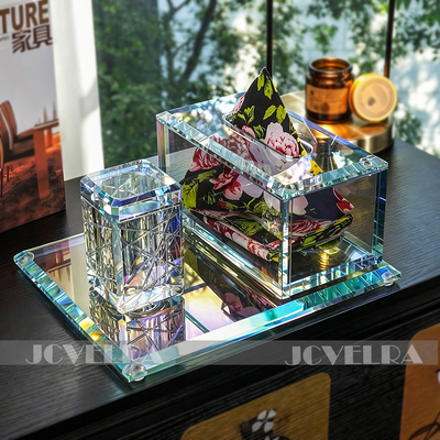 创意水晶玻璃纸巾盒抽纸盒棉签盒牙签盒收纳盘置物盘护肤品置物架