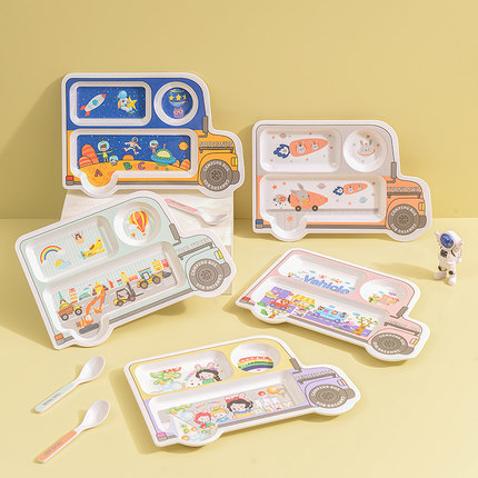 竹纤维密胺学生快餐盘幼儿园加深分格卡通儿童餐具宝宝碗午餐盘