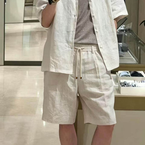 夏季老钱风雨露亚麻宽松短裤男