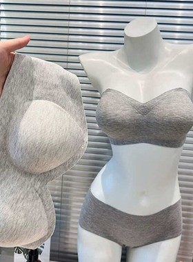 外扩无肩带内衣女防滑聚拢小胸显大漫画文胸加厚5cm蜜桃杯抹胸罩