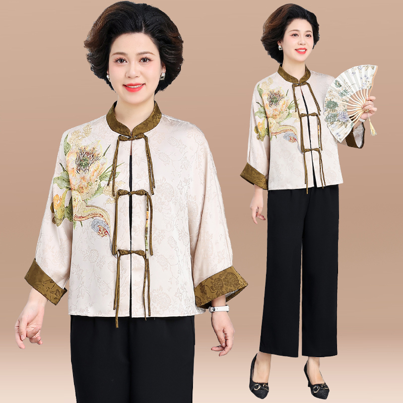 中年妈妈春装套装洋气中国风上衣2025新款夏装中老年女装春秋外套