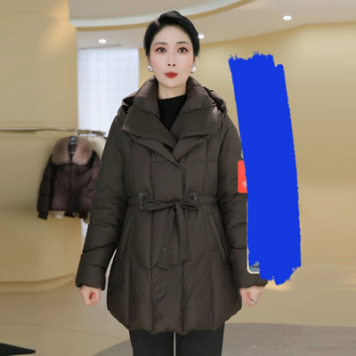 【90白鹅绒】妈妈气质时尚女士连帽保中长款暖蓬松秋冬保暖羽绒服