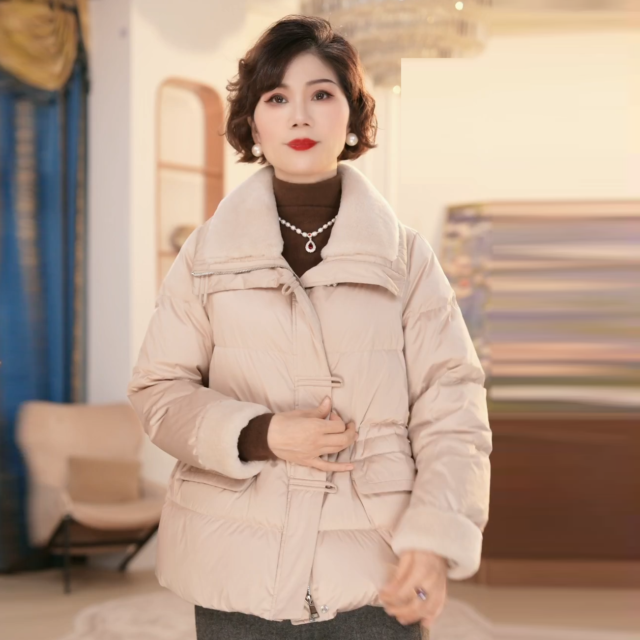 2025新款时尚洋气中年妈妈冬装中老年女装保暖外套90白鸭绒羽绒服