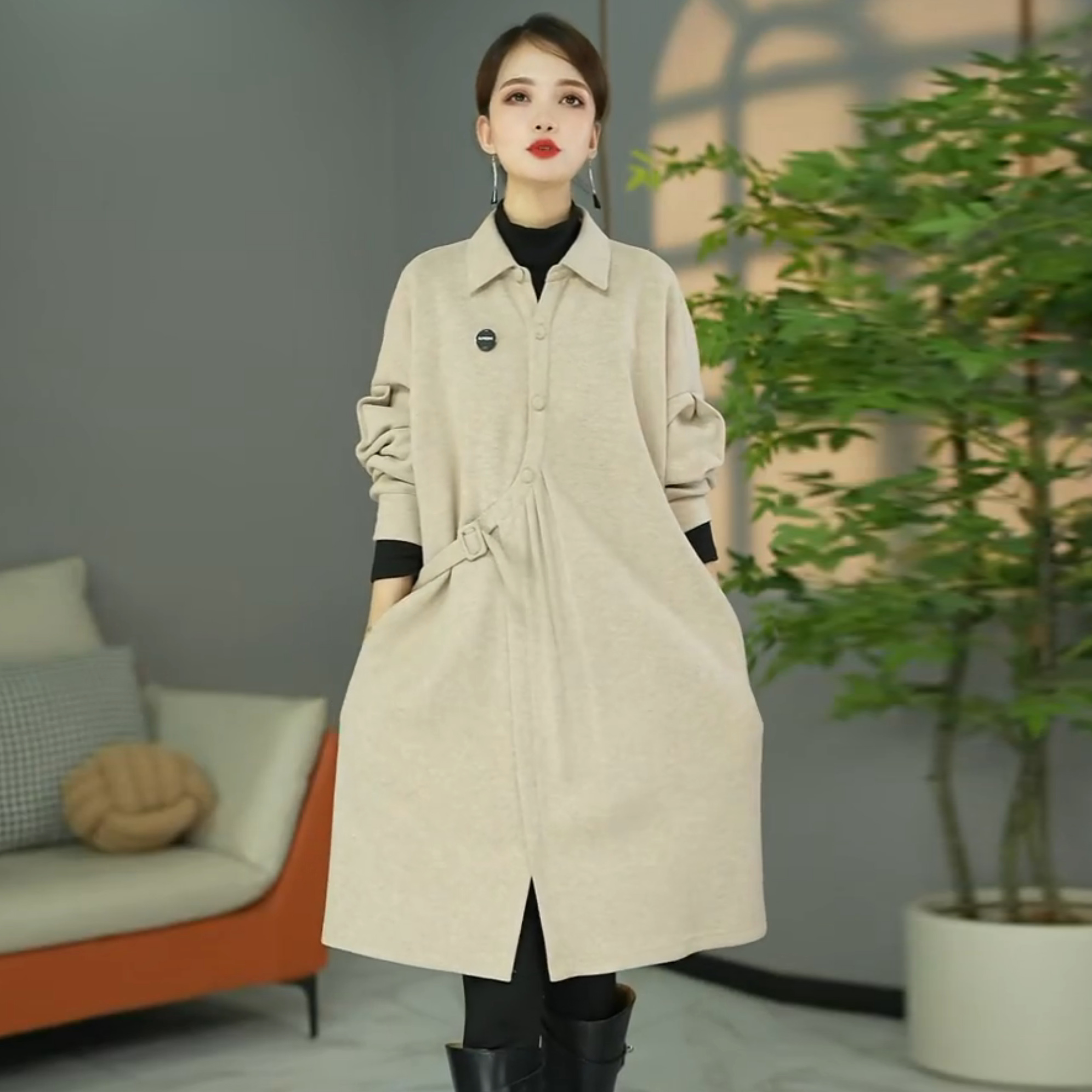 原创设计师款高货欧版气质洋气衬衣裙遮肉显瘦长袖连衣裙打底裙