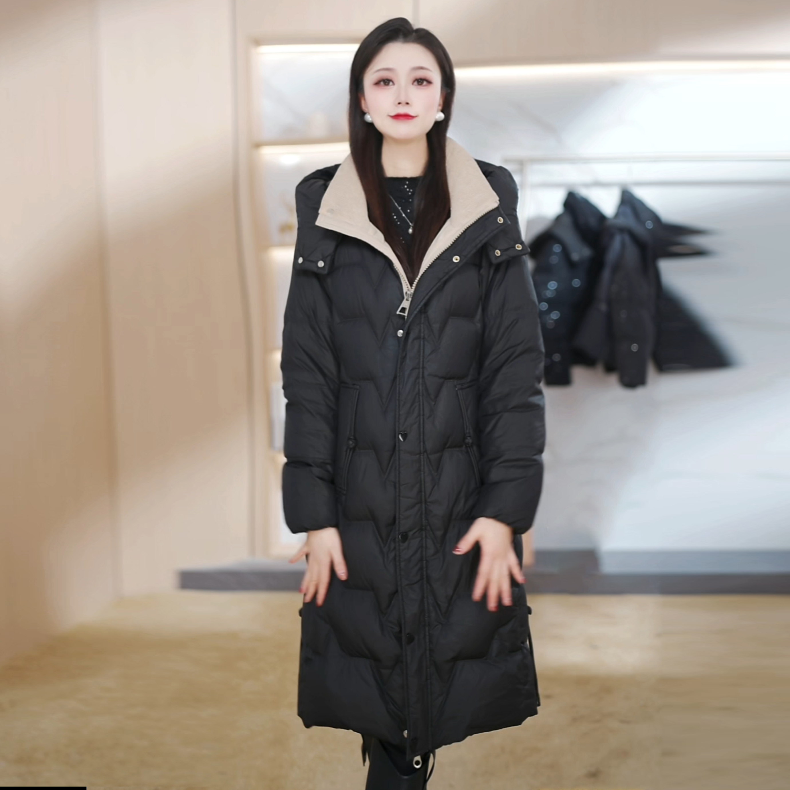 2025年冬季白鸭绒女士收腰显瘦时尚百搭新款中长款羽绒服女