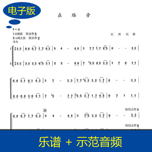 在路旁 竹笛二重奏曲谱 不同调两支笛 二重奏竹笛谱 送音频 B0005