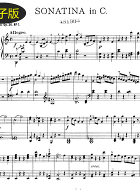 克列门蒂 C大调小奏鸣曲SONATINA IN C双钢琴谱 古典钢琴重奏f423