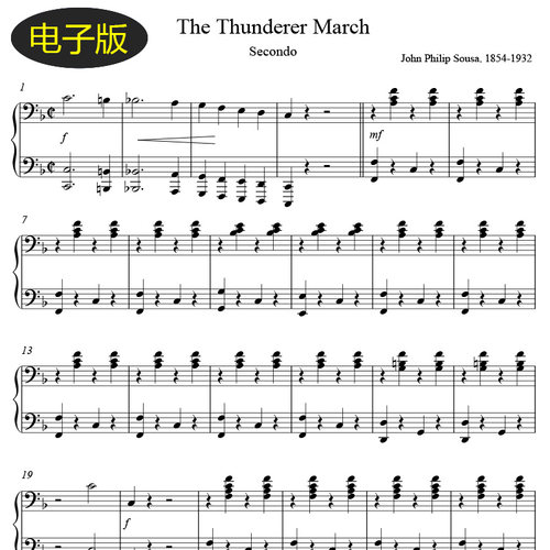 高清乐谱 The Thunderer March钢琴二重奏双钢琴四手联弹谱 f477
