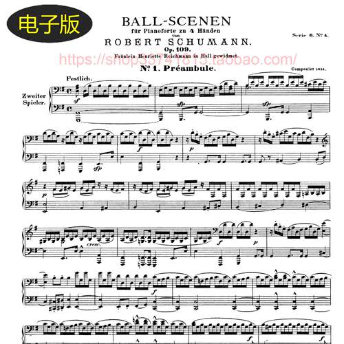 德国大熊版  舒曼 舞会场景Op.109-四手联弹分谱 共9首 古典乐谱