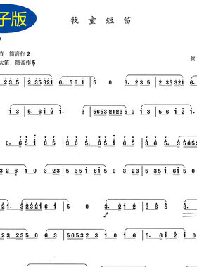 牧童短笛 竹笛二重奏谱 不同调两支笛重奏乐谱 B0033