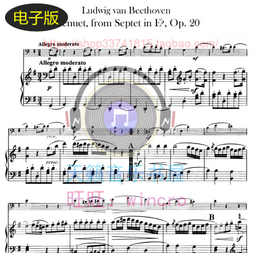 古典 贝多芬Menuet from Septet,Op.20钢琴大提琴总分谱 非高清