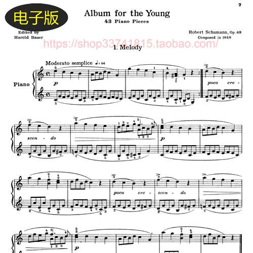 美国希尔默版  舒曼儿童少年钢琴曲集Op.68钢琴谱 共43首古典乐谱