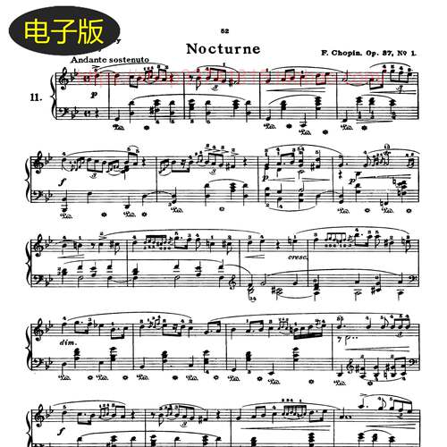 美国希尔默版 肖邦夜曲Nocturnes  Op.37   No.1-No.2钢琴谱共2首