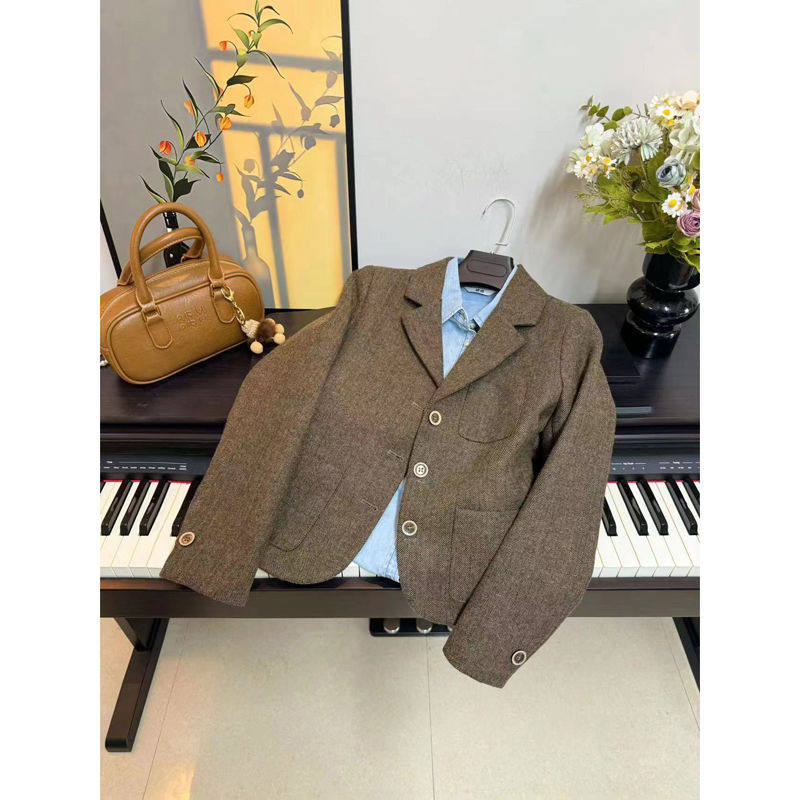 咖啡色毛呢西装外套女2025秋冬新款高级设计感小众气质小西服
