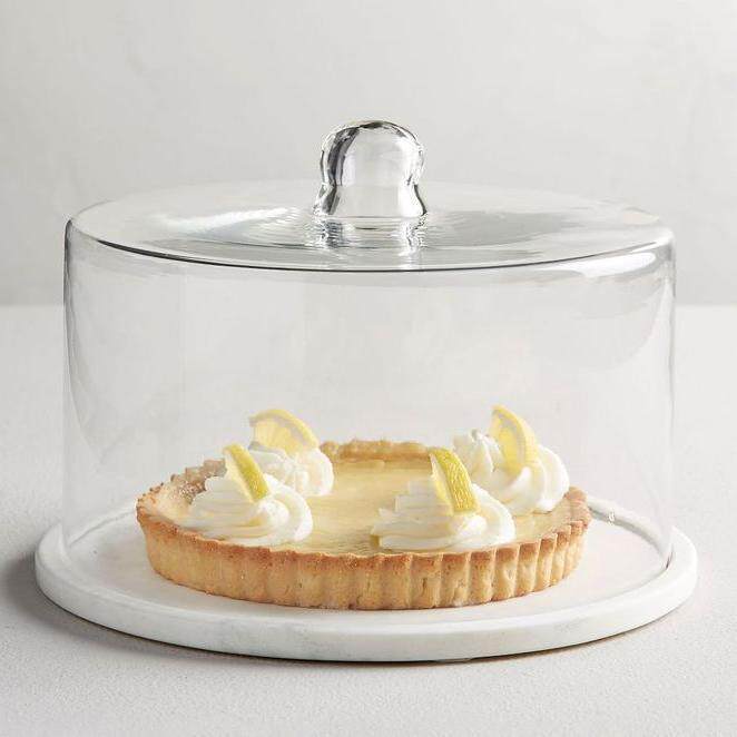 创意大理石带盖蛋糕盘透明玻璃罩水果盘点心架甜品台装饰摆件托盘