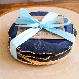 北欧ins风天然玛瑙片金边咖啡杯垫 首饰收纳展示托垫装饰摆件