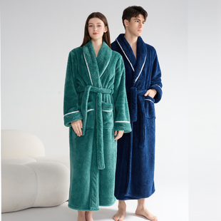 加厚睡袍男冬季长毛绒睡衣保暖冬天洗澡浴衣双面绒长款浴袍女晨袍